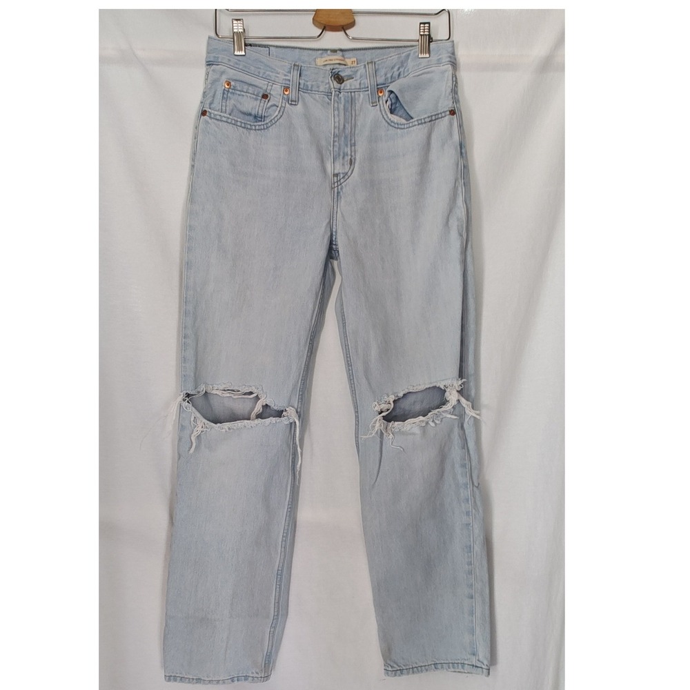 Levi's Low Pro Straight Jeans Light Wash‎ Distressed Ripped Denim Size 27